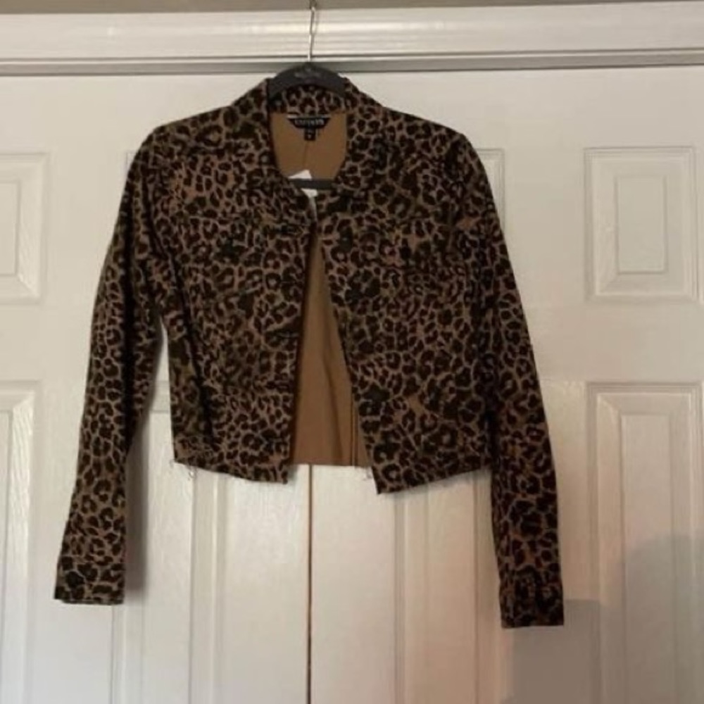 Express Leopard Print Denim Jacket